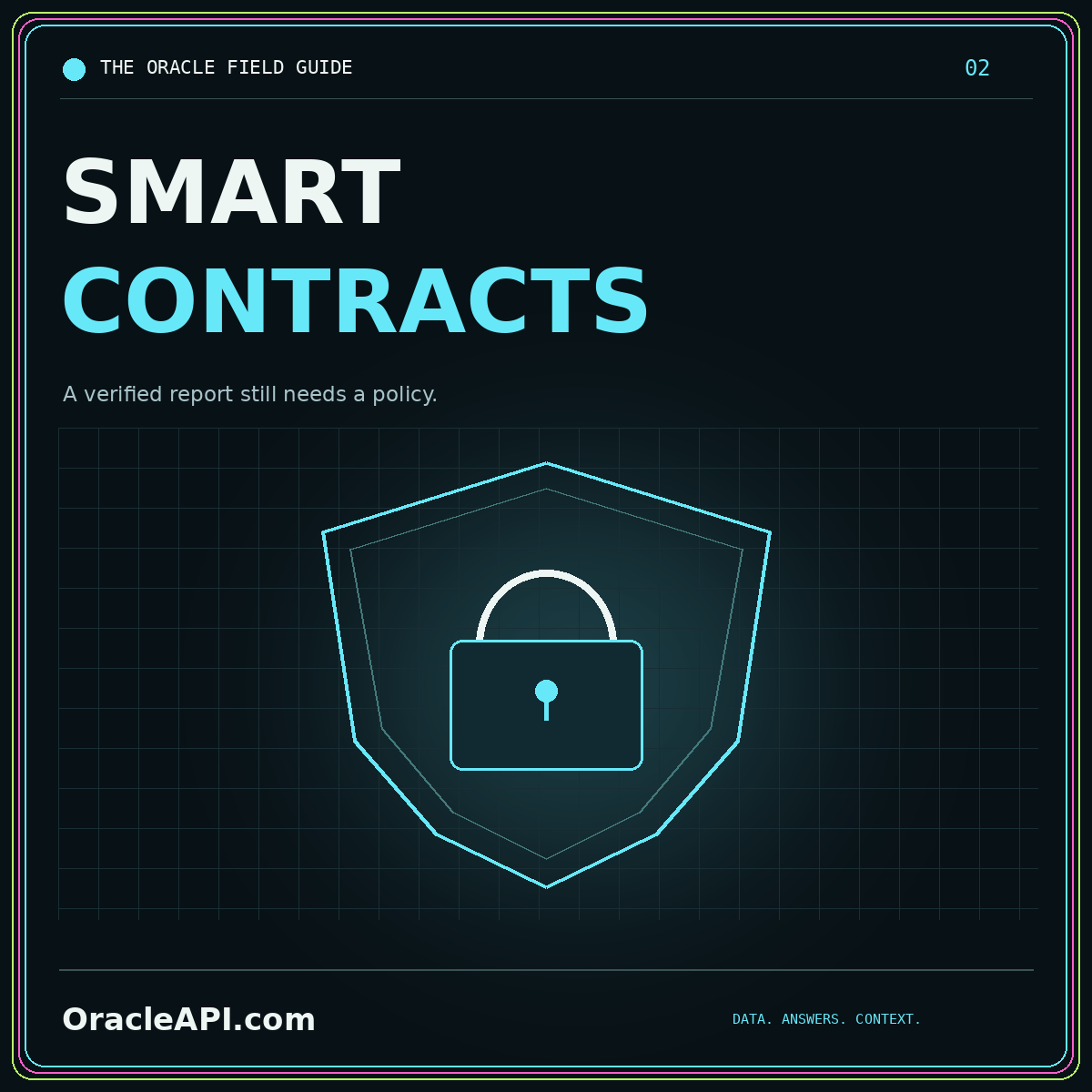 OracleAPI.com SMART CONTRACTS typography card: A verified report still needs a policy.